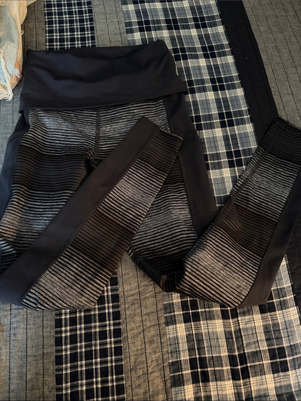 aerie Black and Gray Striped High-Rise Leggings